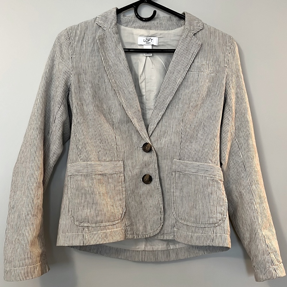 Linen Black and White Striped Blazer